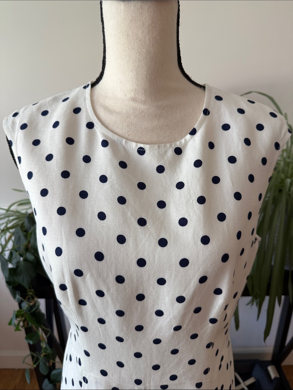 Eliza J White Maxi Dress with Navy Polka Dots - Picture 2 of 5